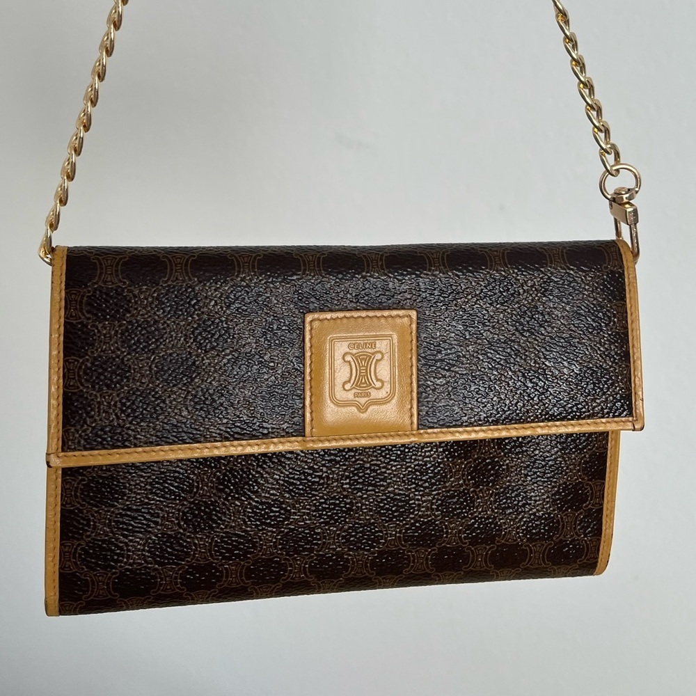 Celine Macadam Trifold Kiss Lock Wallet Organizer Triomphe Vintage unbrand Chain